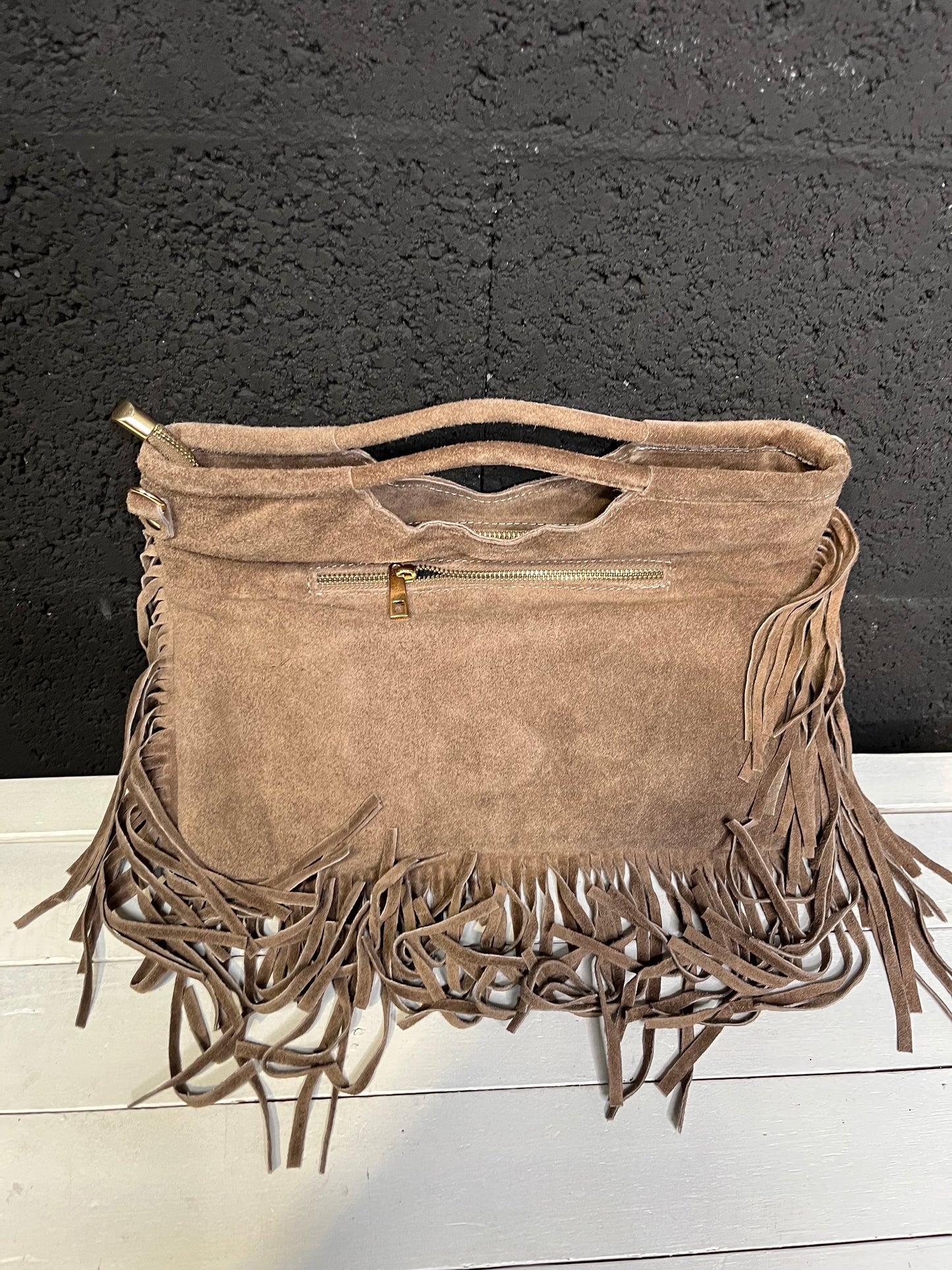 SAC  FRANGES TAUPE