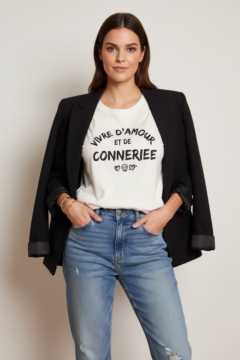 T-SHIRT BLANC AMOUR ET CONNERIE