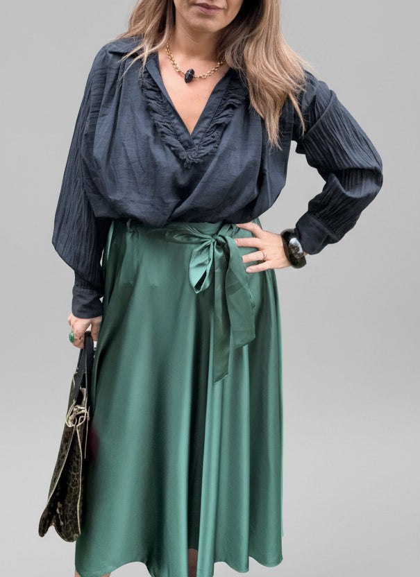 JUPE SOIE ROMANE VERT BOUTEILLE