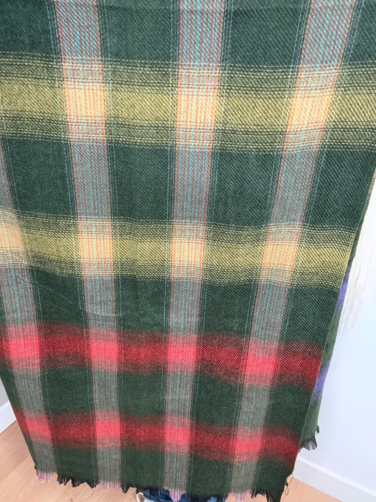 ECHARPE CARREAUX KAKI VIOLETTE