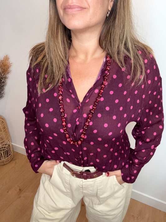 CHEMISE A POIS PRUNE