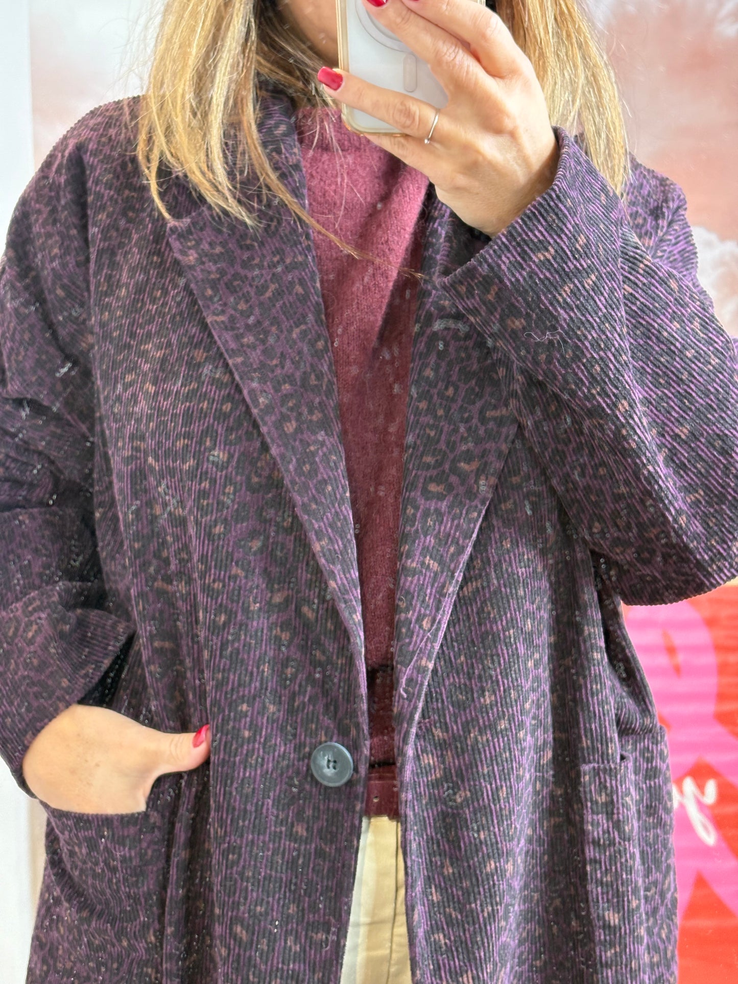 MANTEAU LONG PRUNE LEOPARD