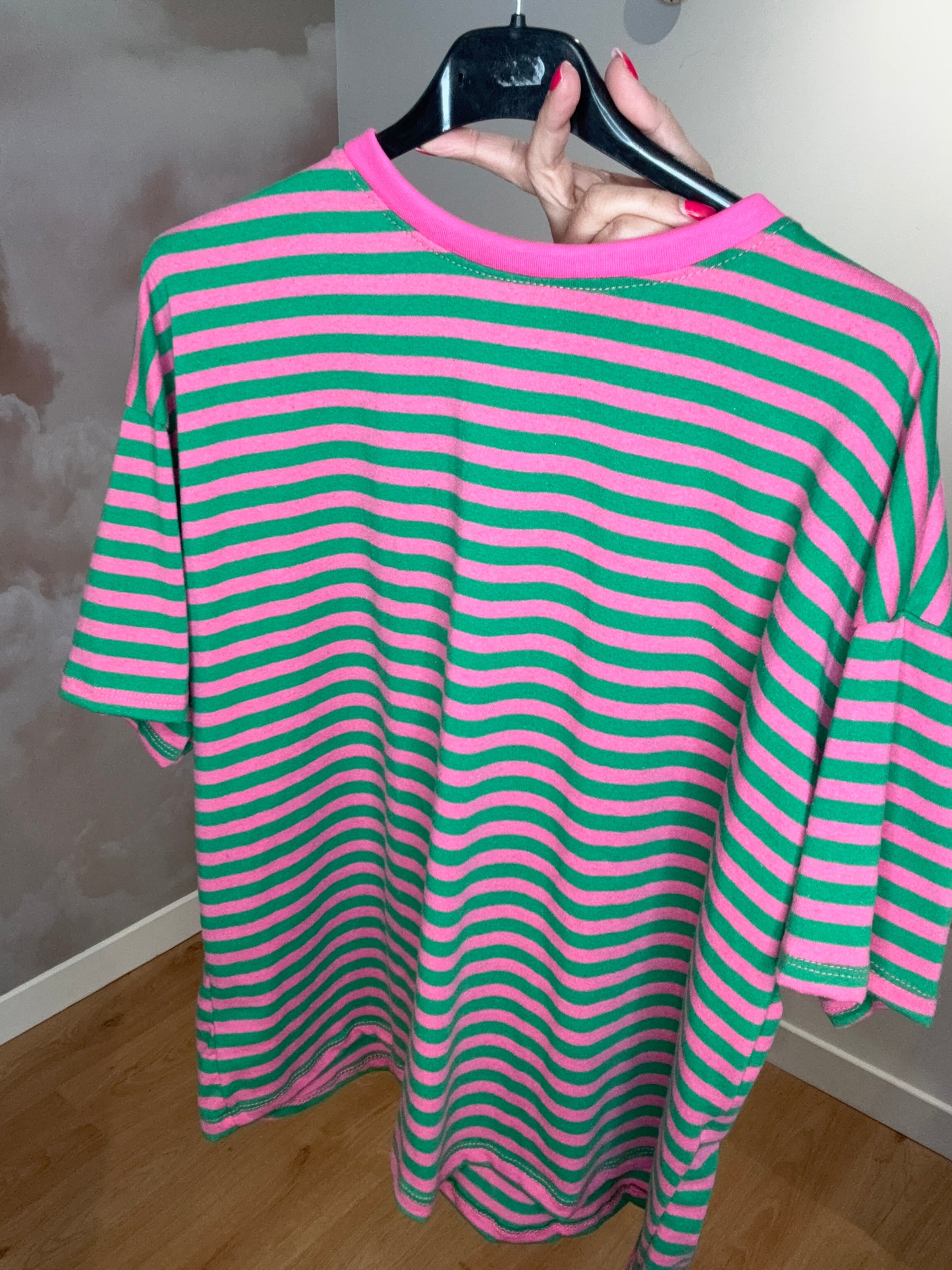 T-SHIRT RAYÉ ROSE ET VERT JOHANNA PARIS