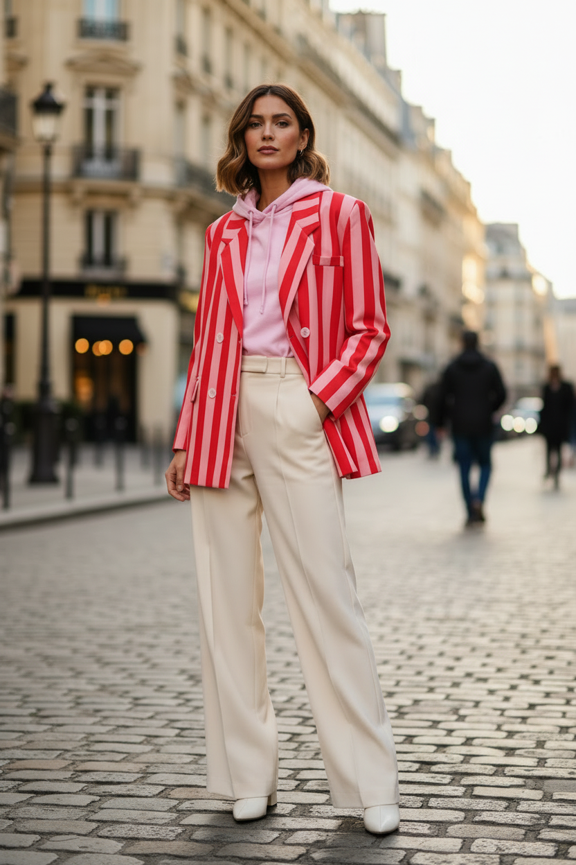 BLAZER RAYURES ROUGE ET ROSE