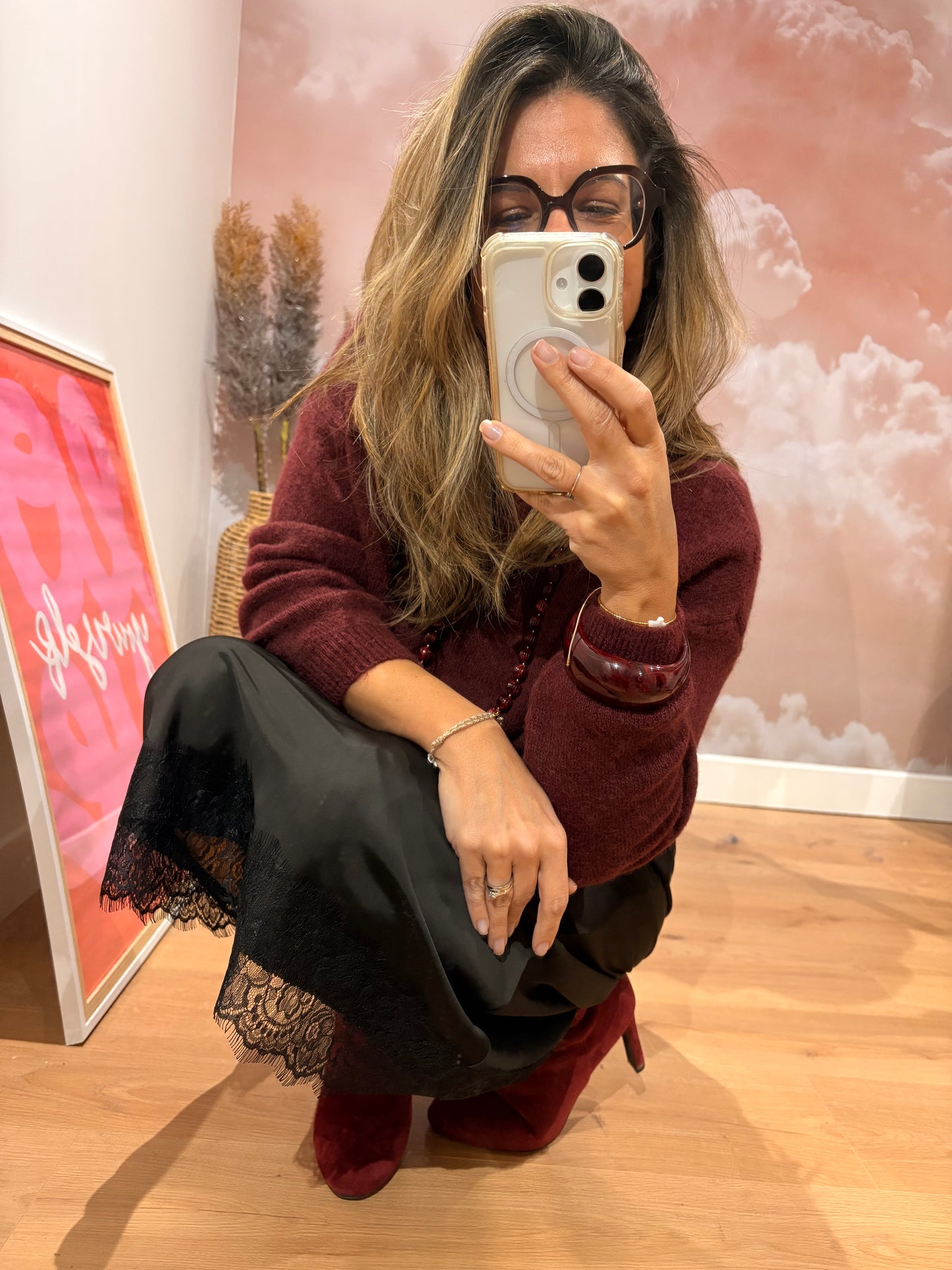 JUPE LONGUE NOIRE SATIN