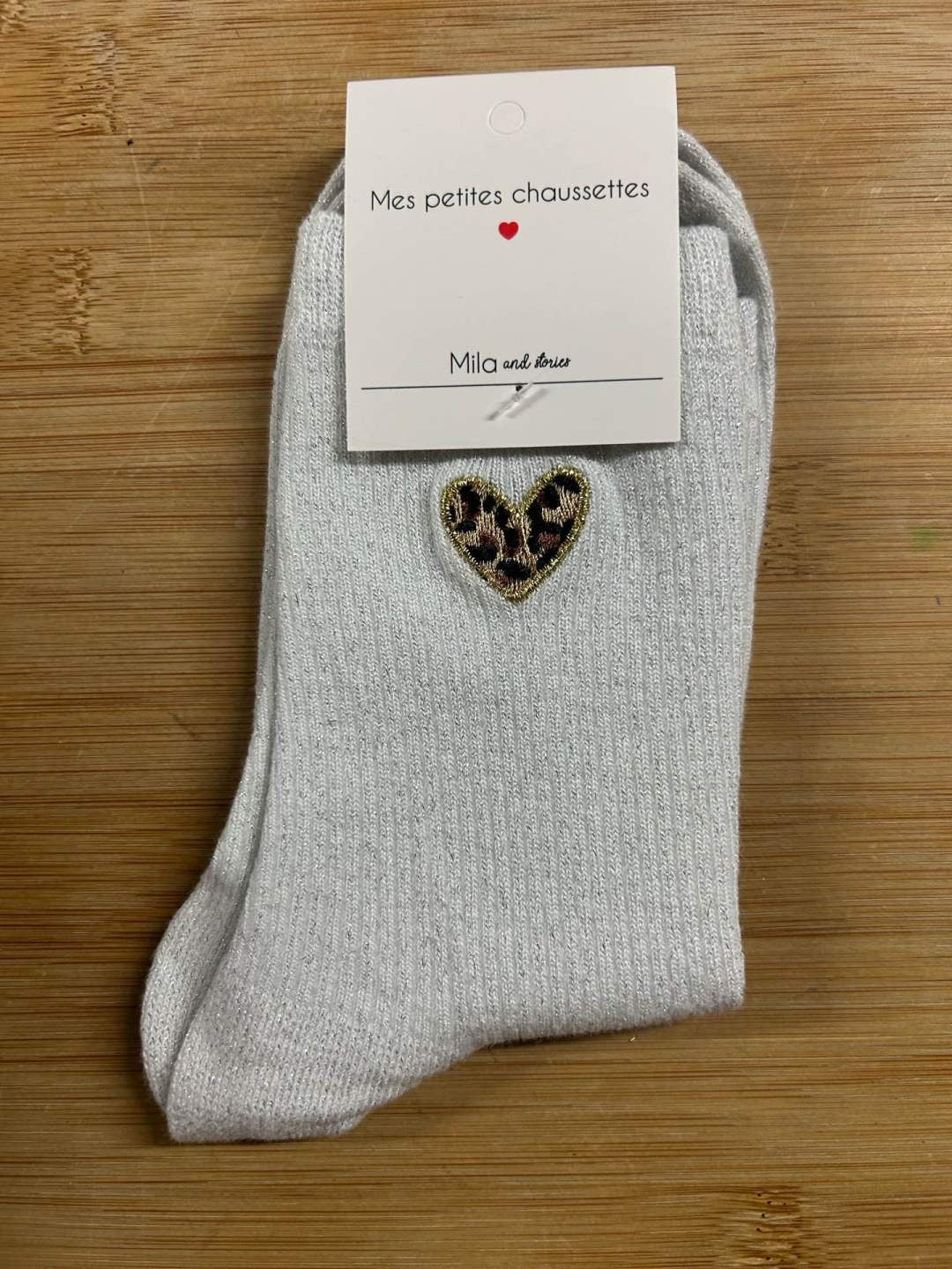 CHAUSSETTES CŒUR LÉOPARD GRIS CLAIR