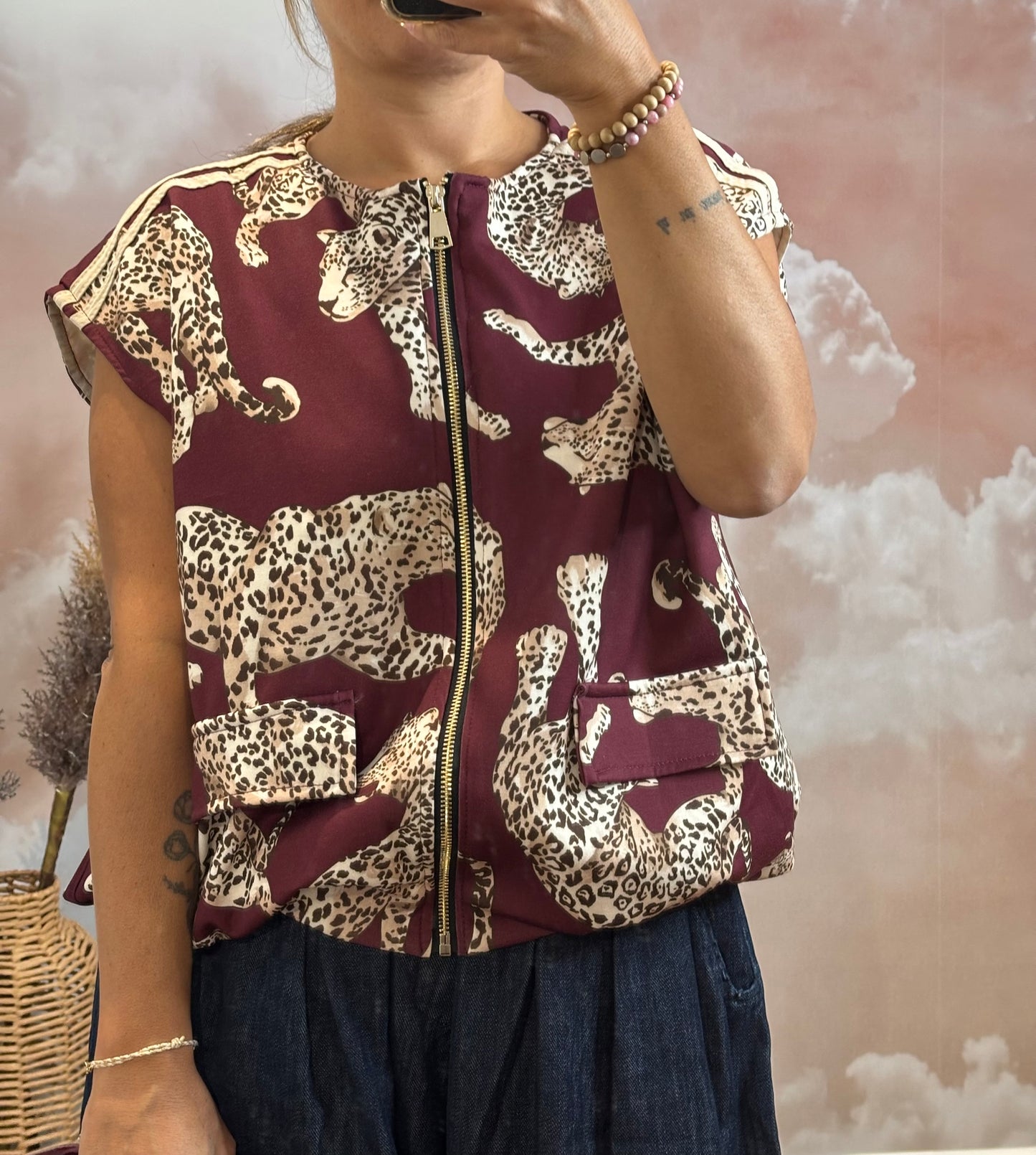 GILET LEOPARD BORDEAUX