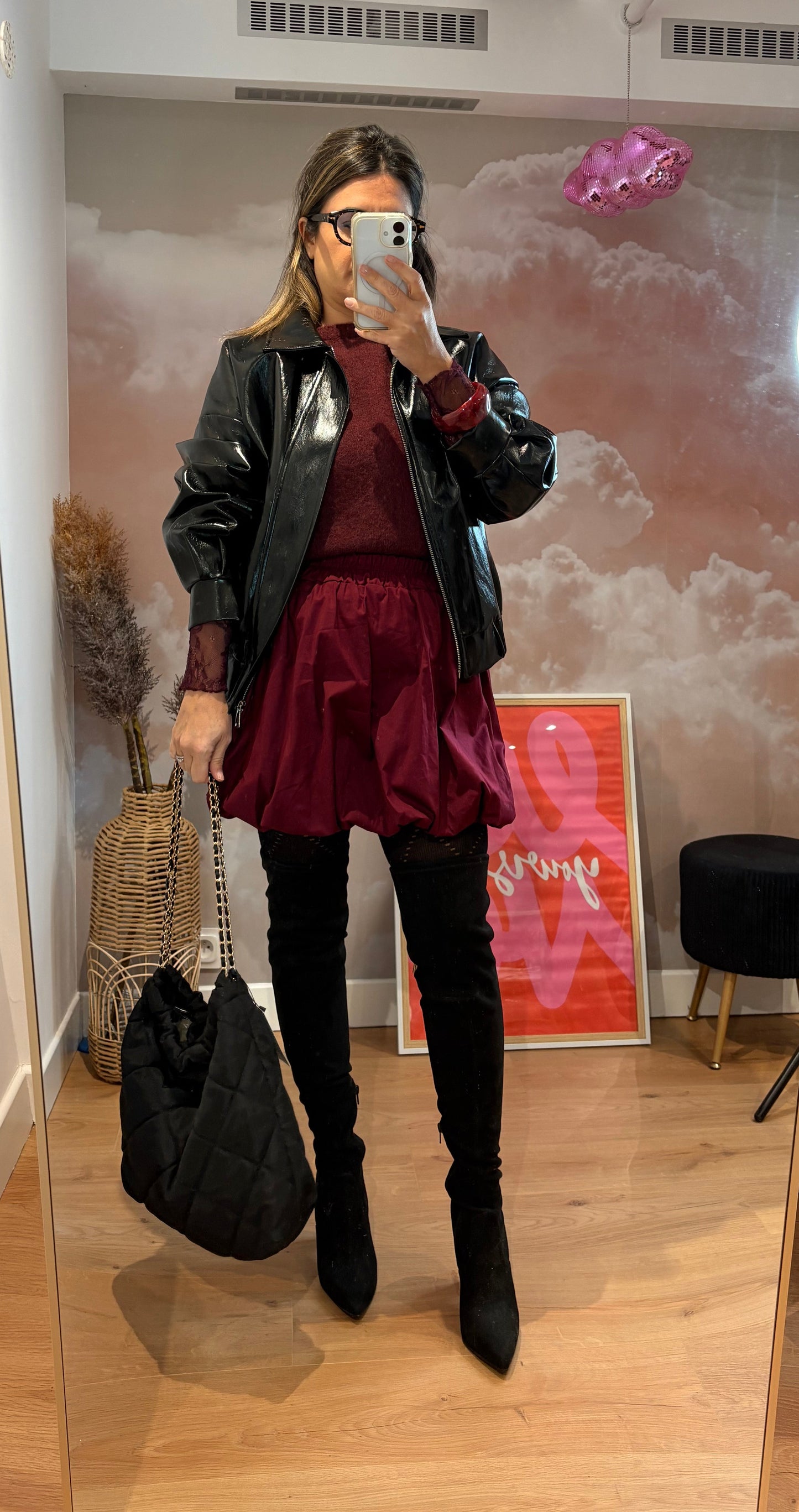 MINI JUPE BOULE BORDEAUX