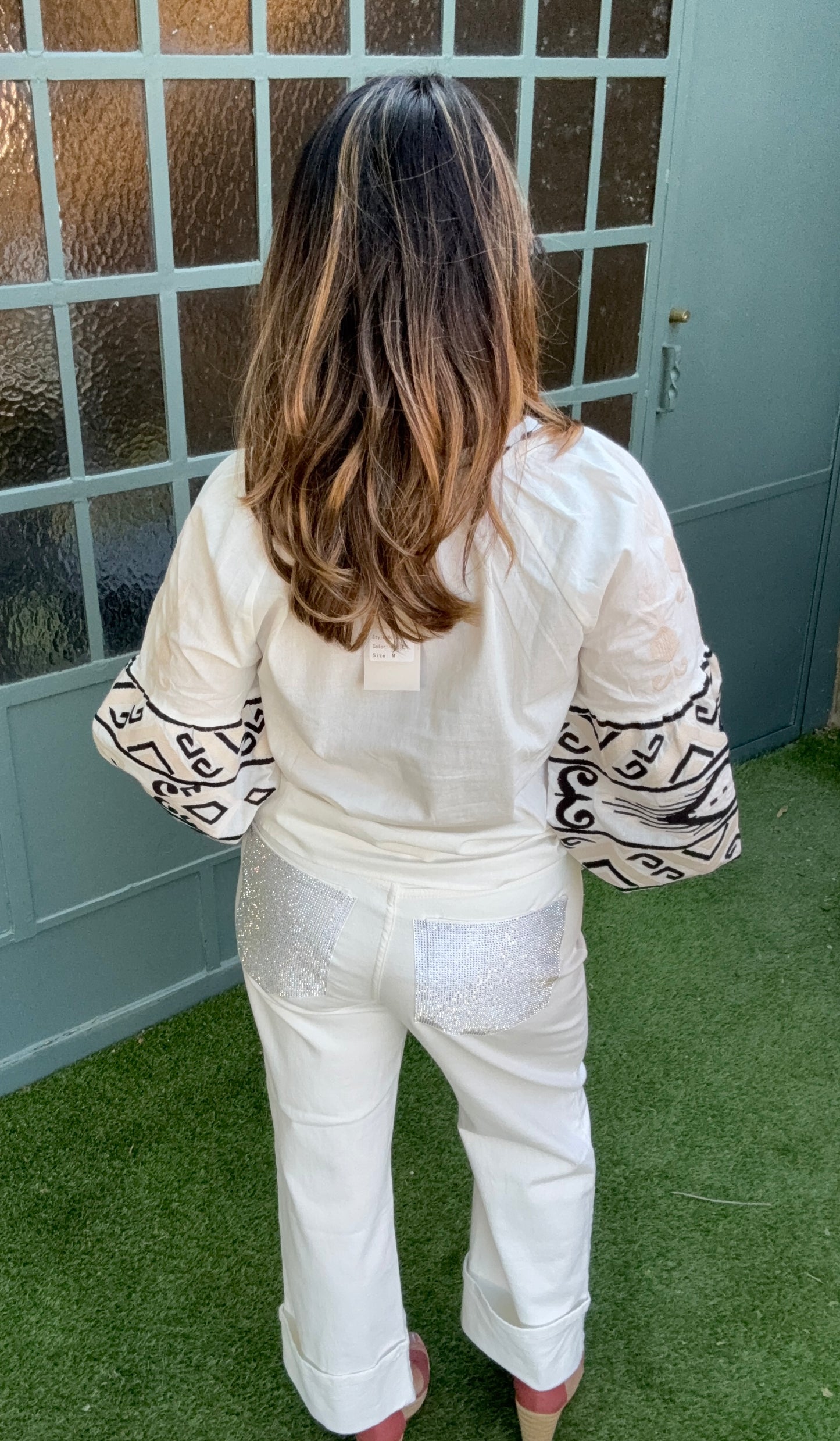 JEAN COTON BLANC AVEC STRASS
