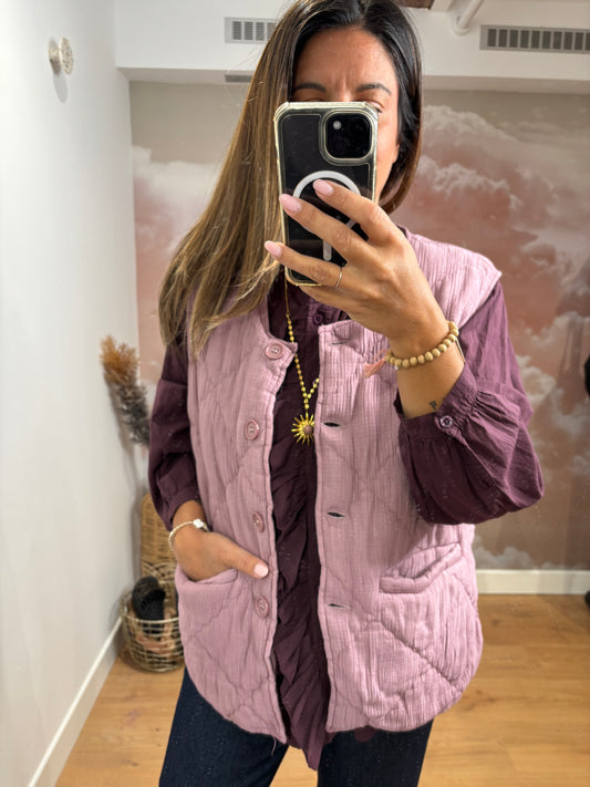 GILET MATELASSÉ ROSE POUDRÉ