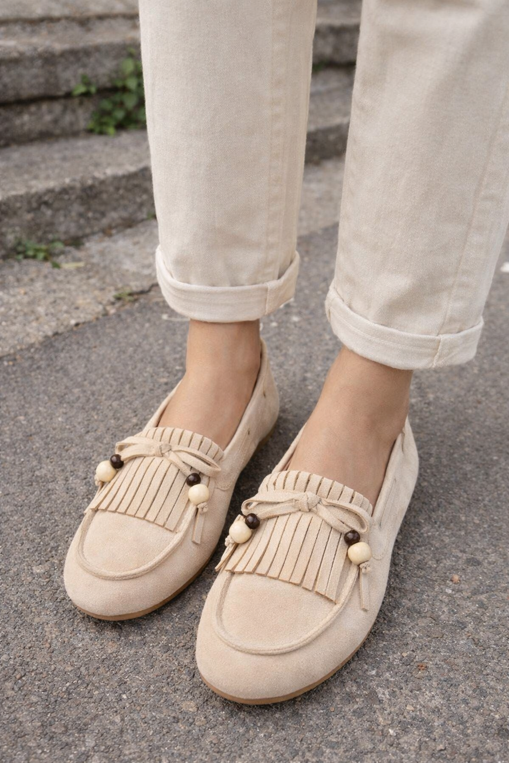 MOCASSINS FEMME BEIGE DAIM