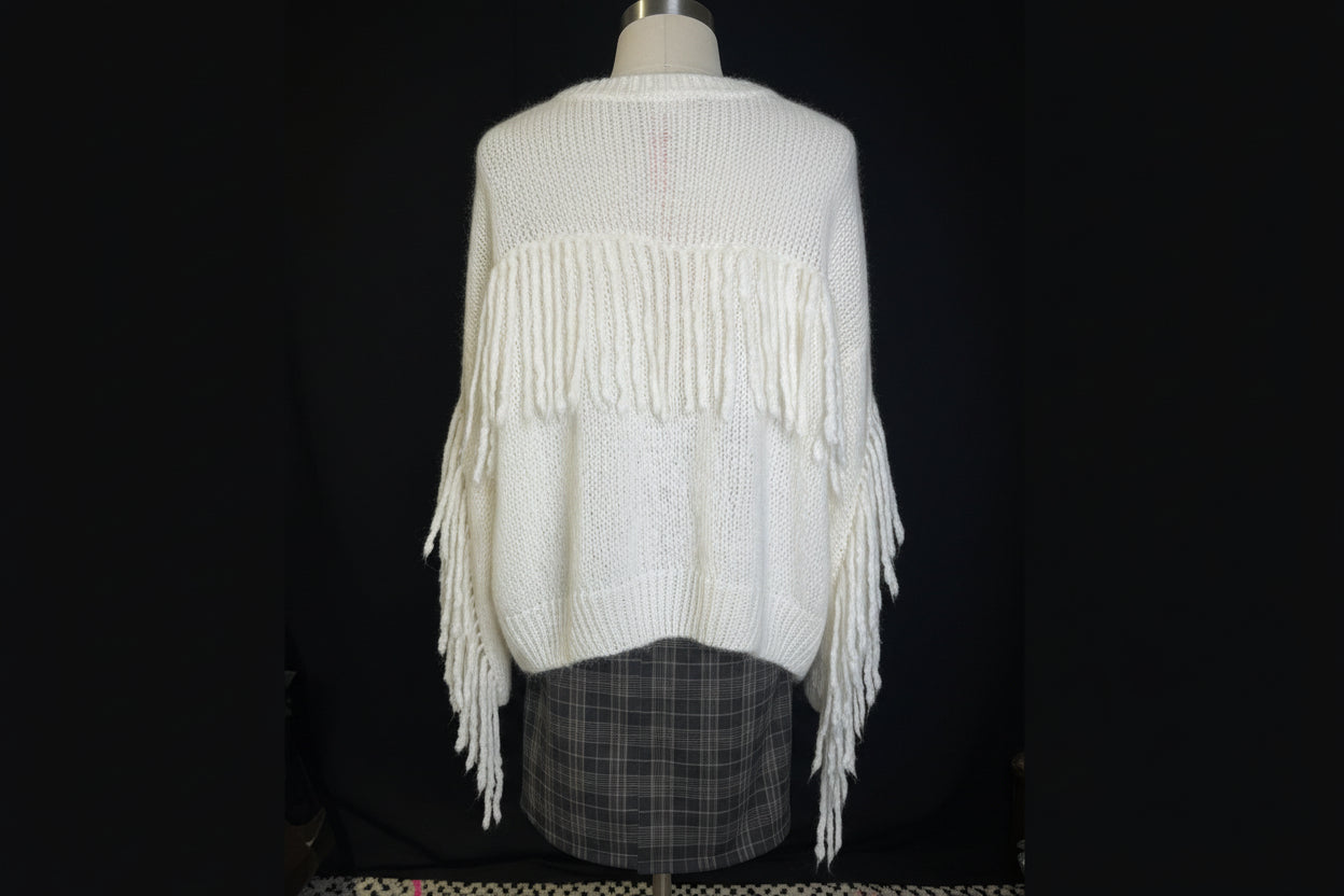 PULL LAINE FRANGES ÉCRU