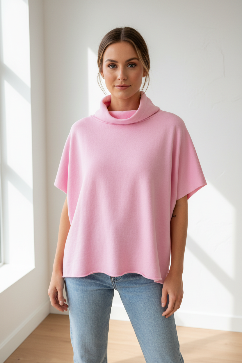 SWEAT MANCHES COURTES CAPUCHE ROSE