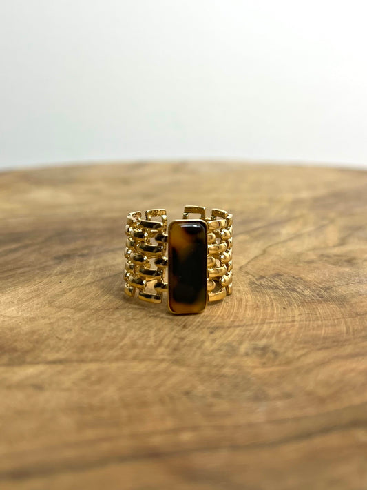 BAGUE DORÉE A PIERRE BRUNE