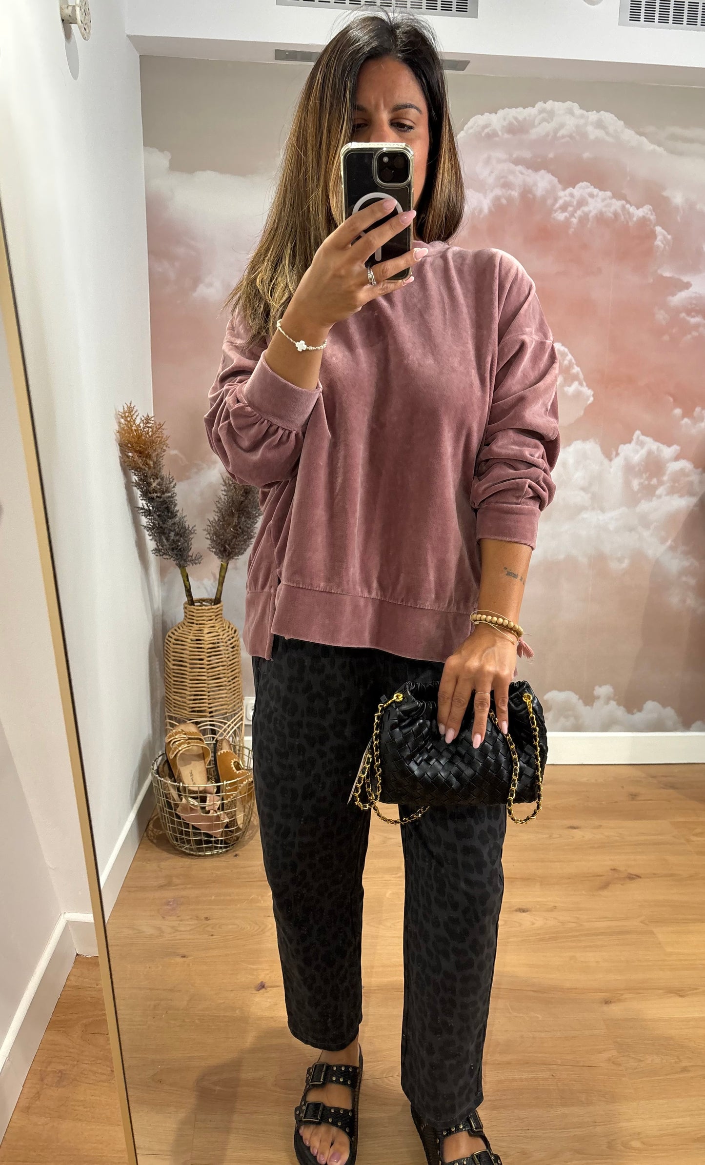 SWEAT VELOURS VIEUX ROSE