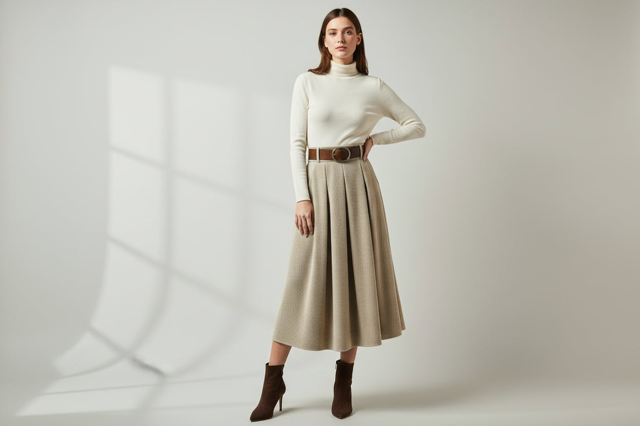 JUPE LONGUE VELOURS ÉCRUE