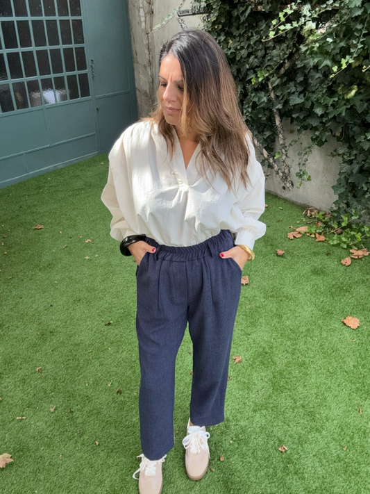 PANTALON A PINCES BLEU