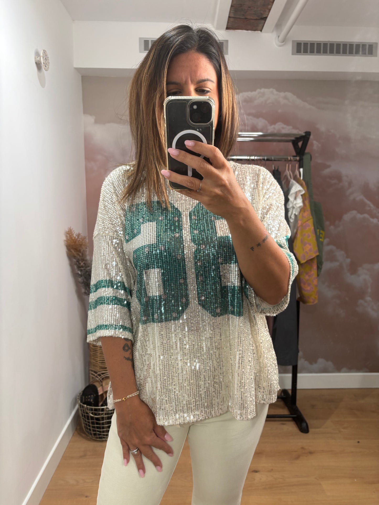 T SHIRT SEQUINS VERTS