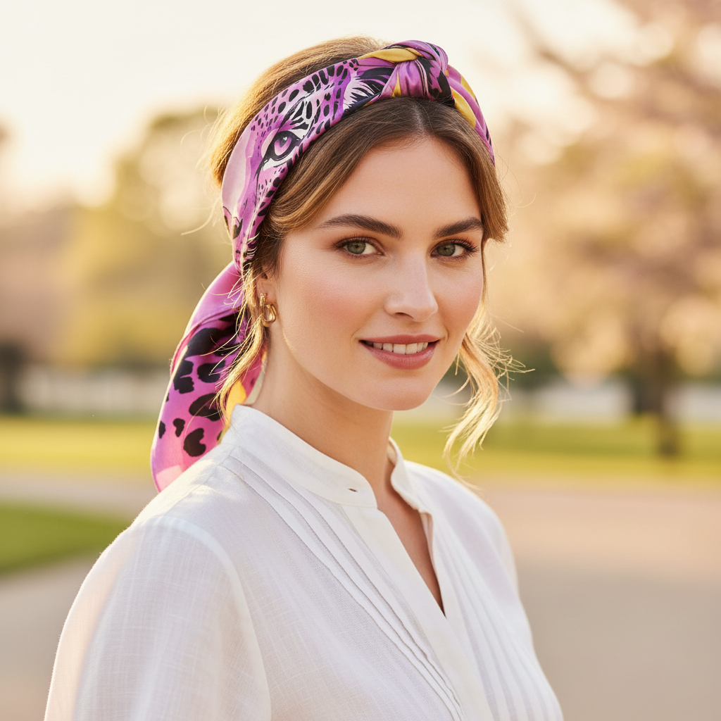 FOULARD TIGER VIOLET ET JAUNE