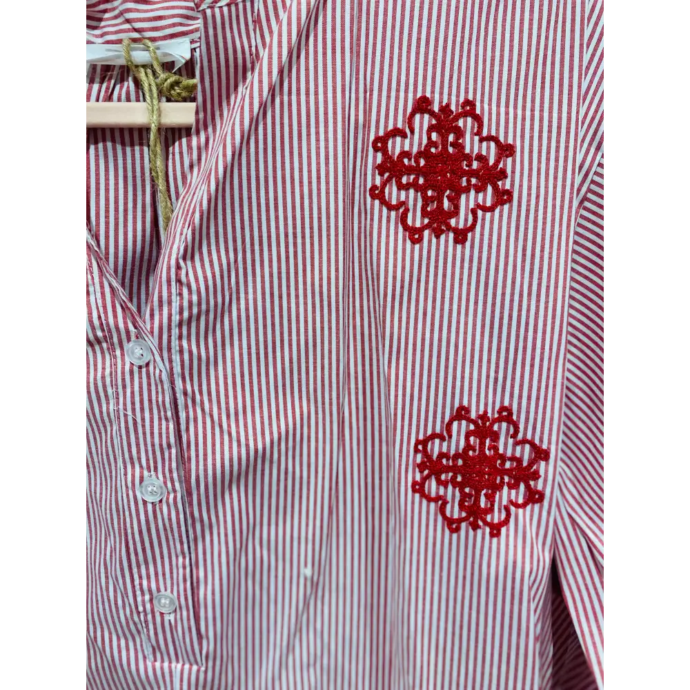 Chemise Chic 100% Coton avec Broderie et Rayures Rouges