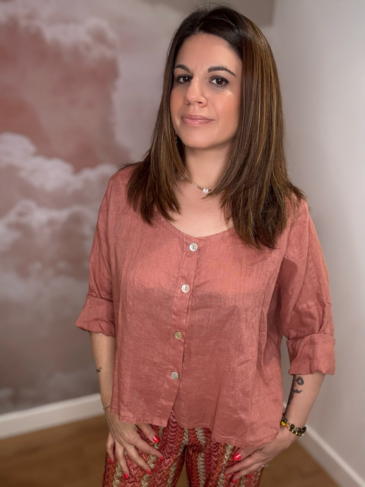 BLOUSE LIN TERRACOTA