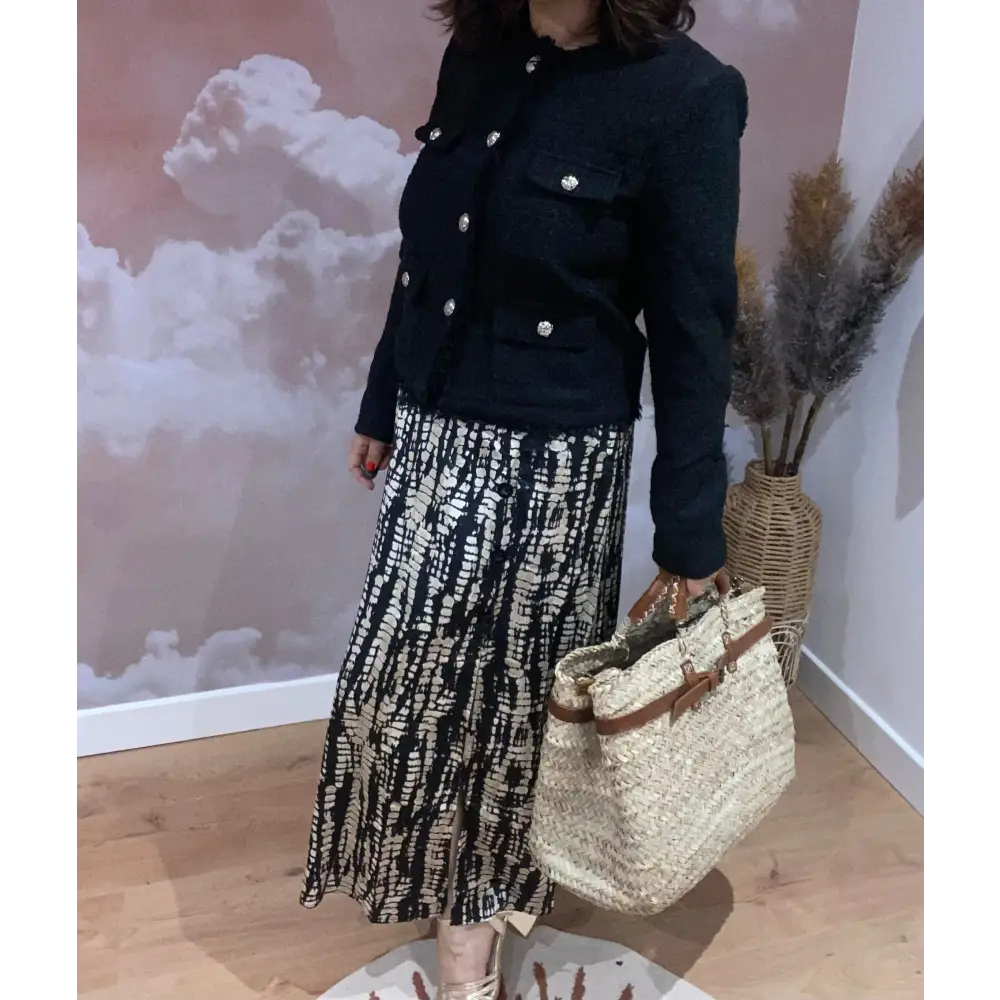 Jupe longue fendue beige et noire