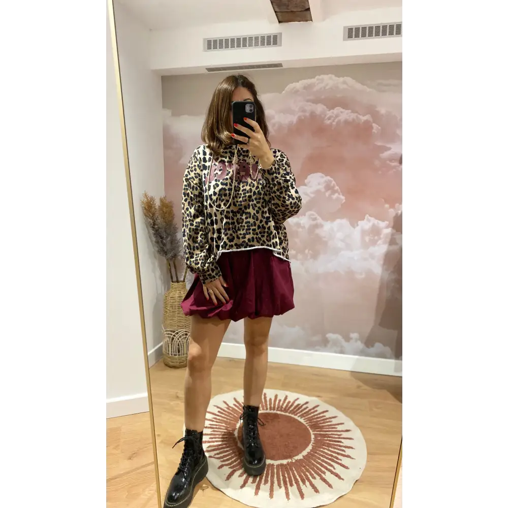 Mini jupe boule bordeaux