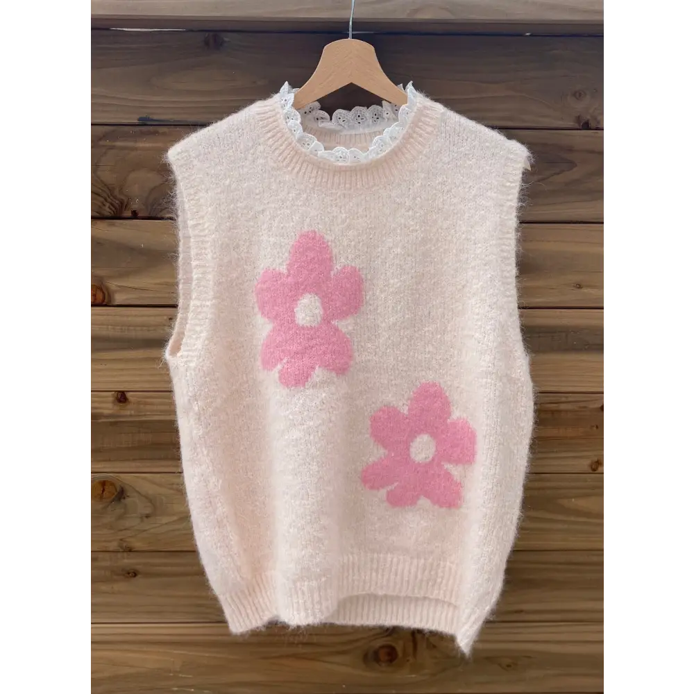 Pull sans manches avec col brodé en polyester et laine - Pull