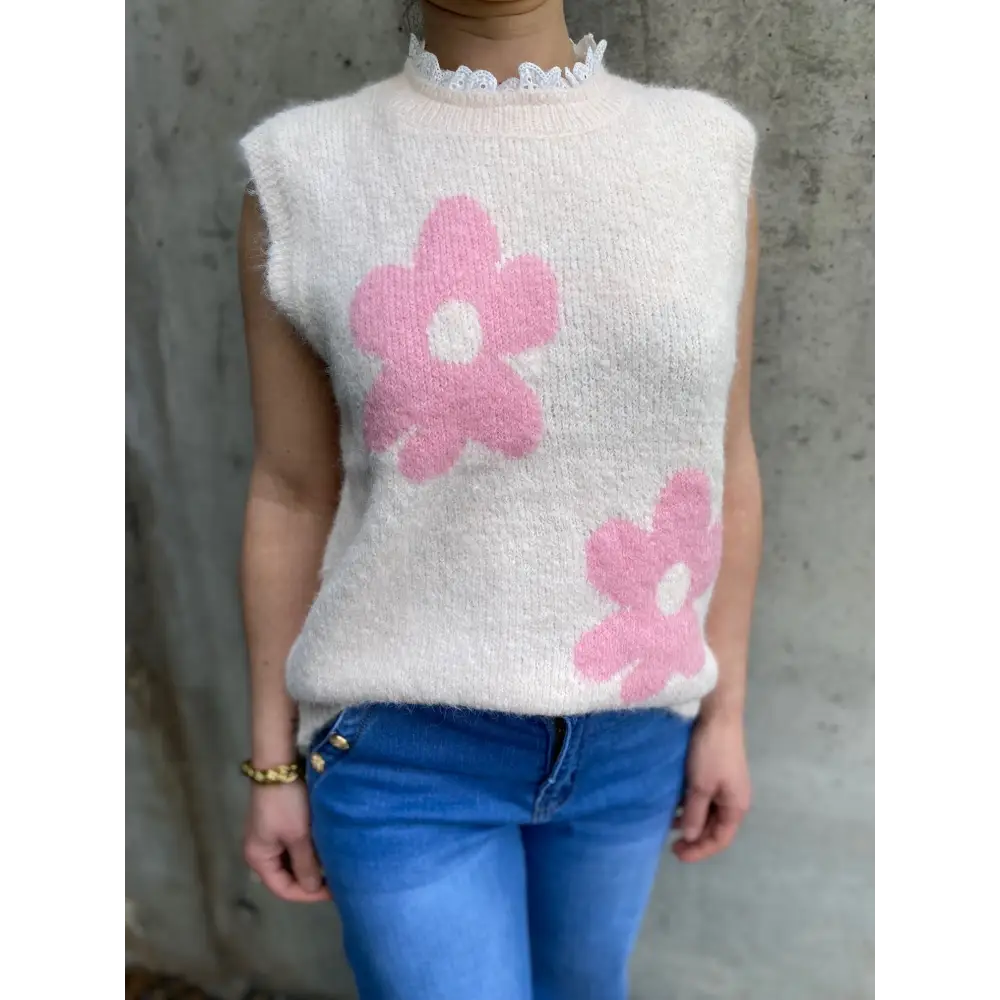 Pull sans manches avec col brodé en polyester et laine - Pull