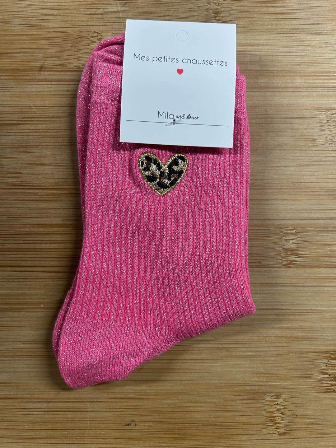 CHAUSSETTES CŒUR LÉOPARD ROSE FUSHIA
