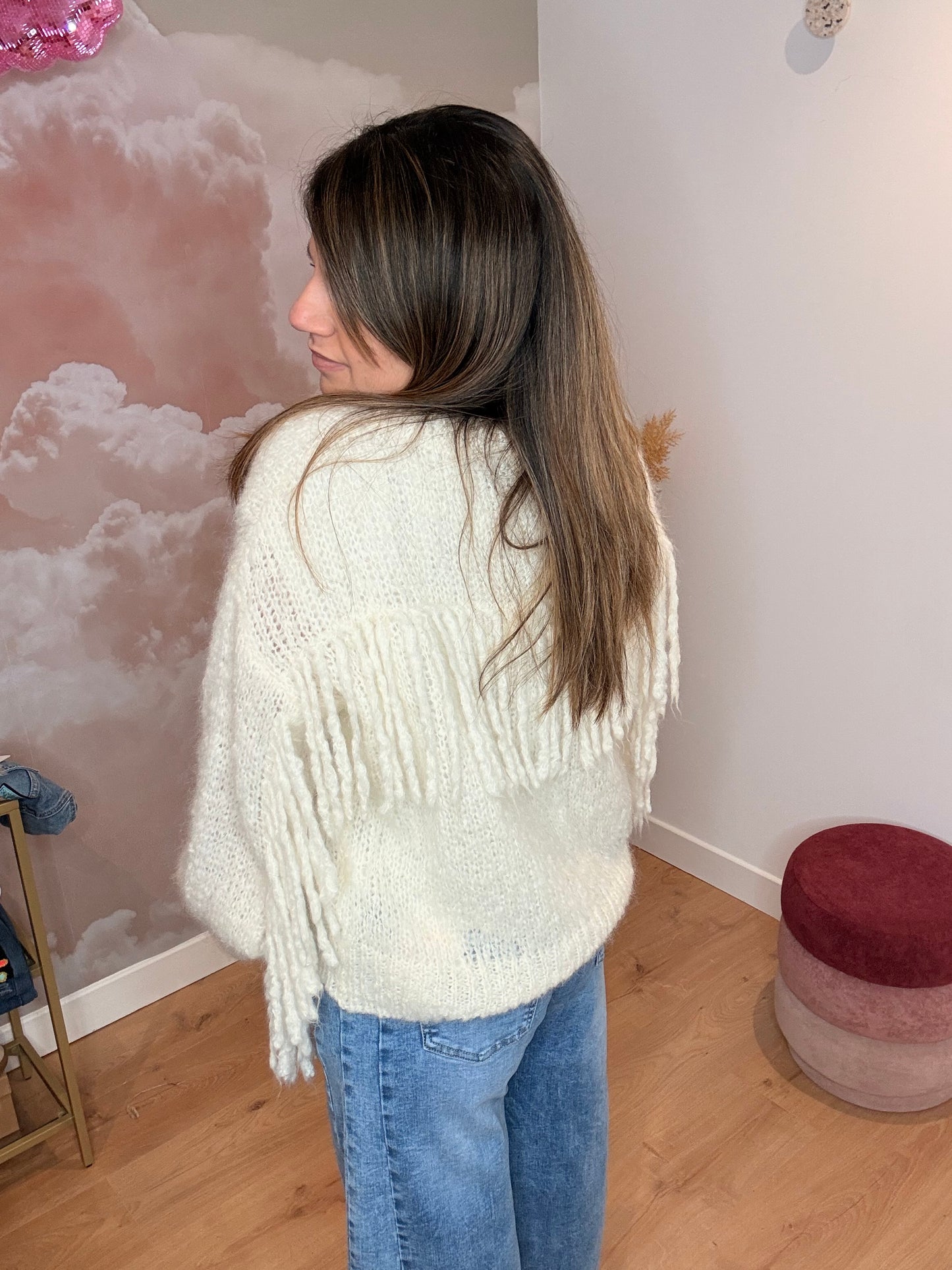 PULL LAINE FRANGES ÉCRU