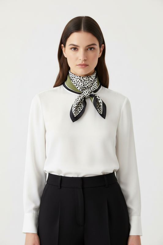 FOULARD SOIE KAKI LEO