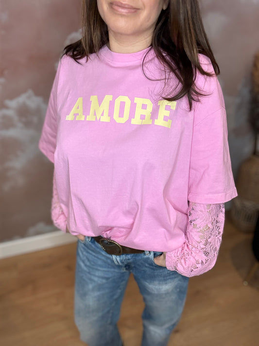 T-SHIRT AMOUR ROSE ET JAUNE
