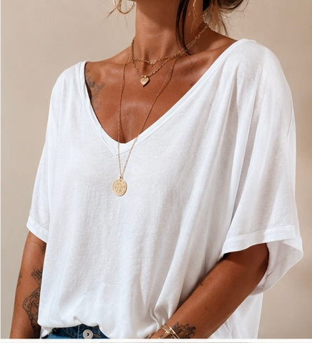 T-SHIRT ROMEO COL V BLANC