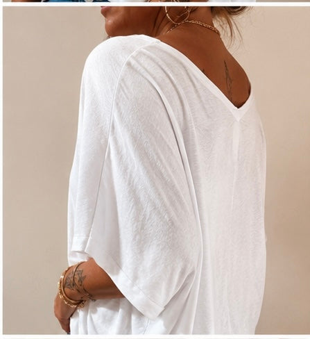 T-SHIRT ROMEO COL V BLANC