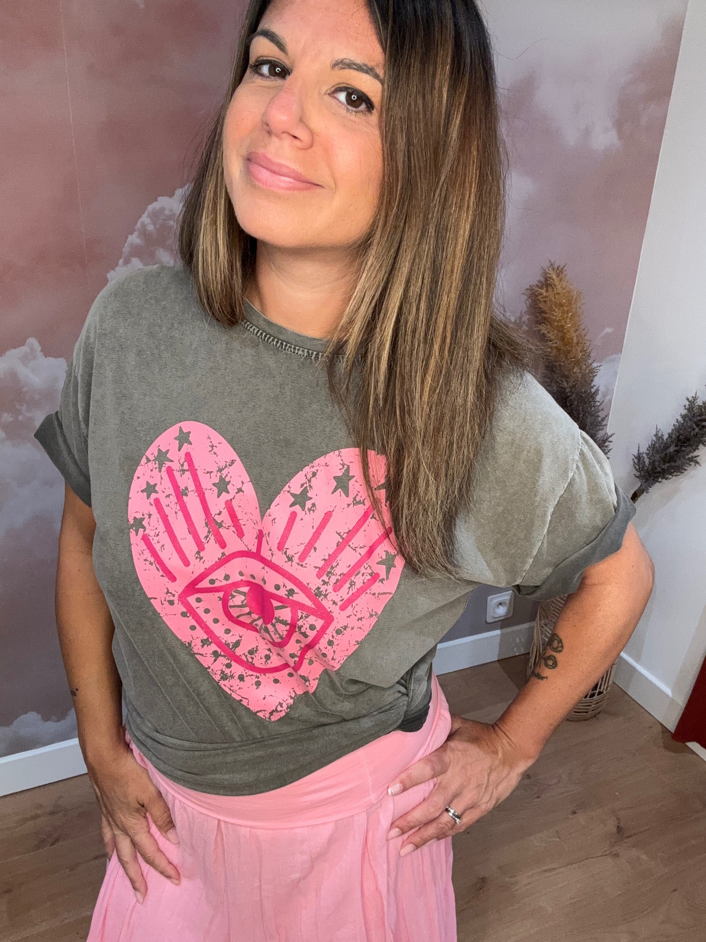 TEE-SHIRT GRIS CŒUR ŒIL