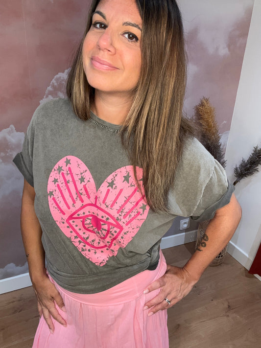 TEE-SHIRT GRIS CŒUR ŒIL