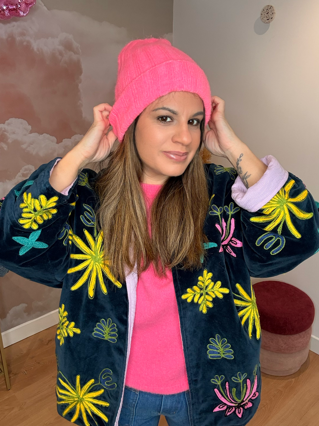 ENSEMBLE BONNET/ECHARPE ROSE