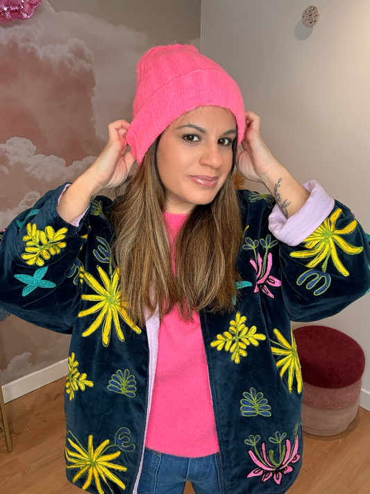 ENSEMBLE BONNET/ECHARPE ROSE