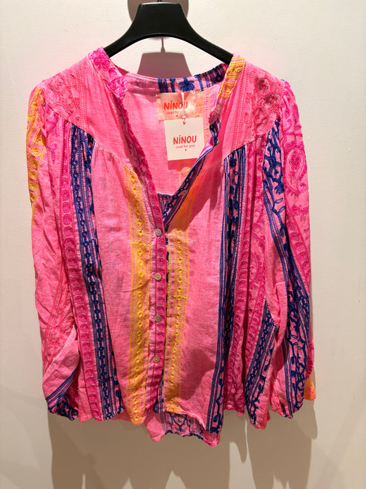 BLOUSE ROSE ET MARINE