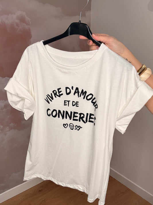 T-SHIRT BLANC AMOUR ET CONNERIE