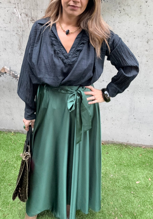 JUPE SOIE ROMANE VERT BOUTEILLE