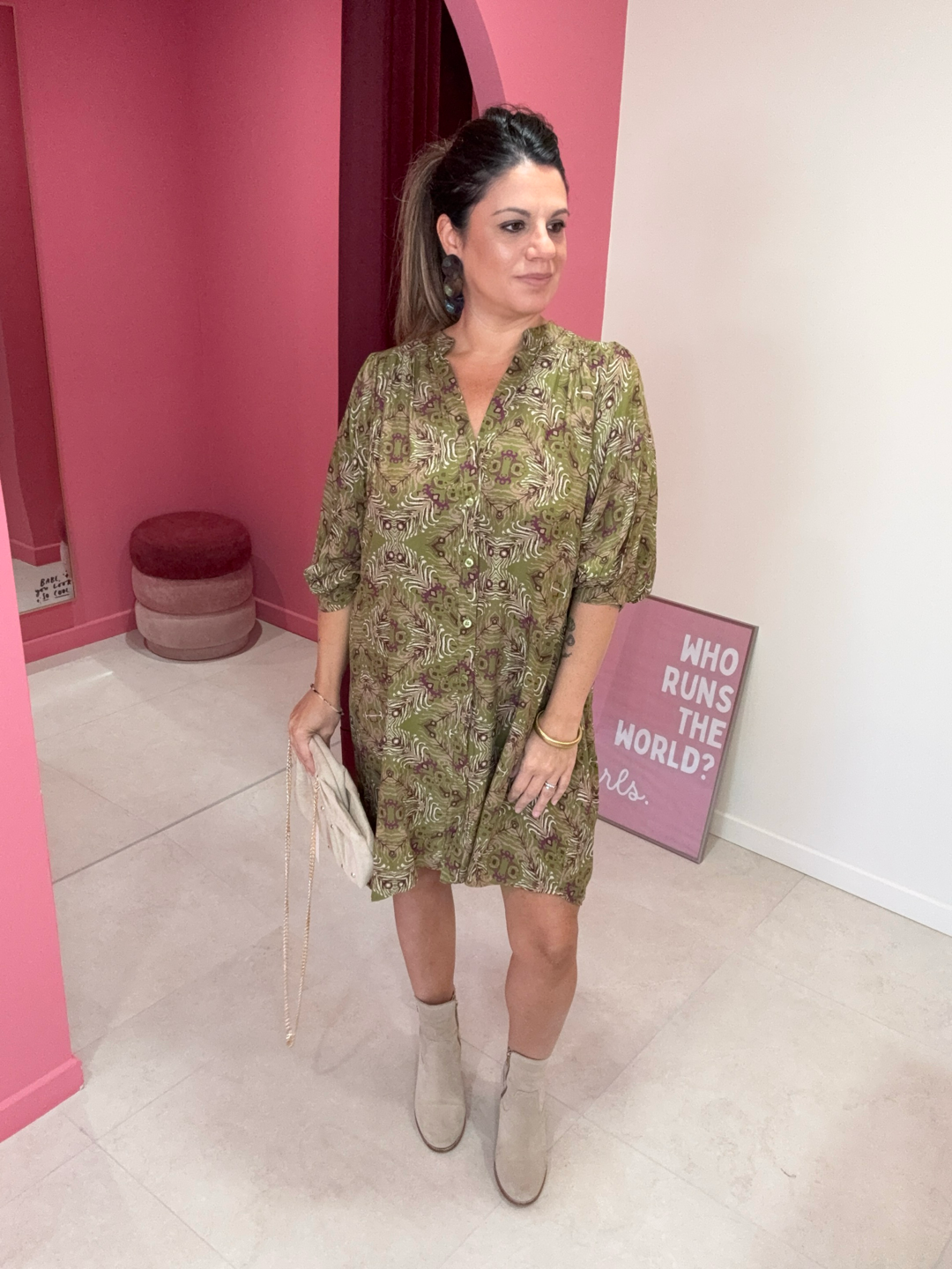 ROBE CHEMISE IMPRIMÉE OLIVE