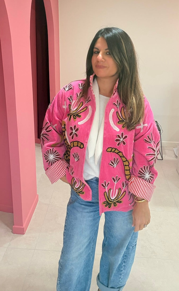 VESTE ROSE A BRODERIE BOHÈME