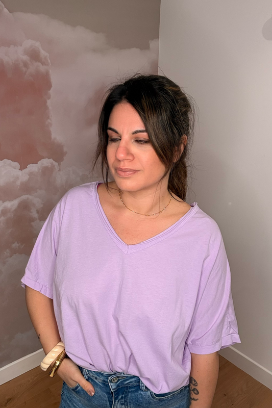 T-SHIRT ROMEO COL V LILAS
