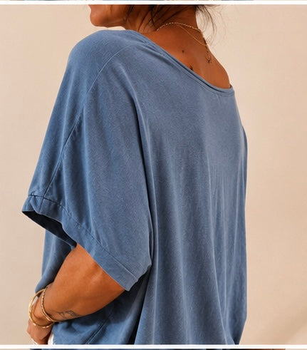 T-SHIRT ROMEO COL ROND BLEU DENIM