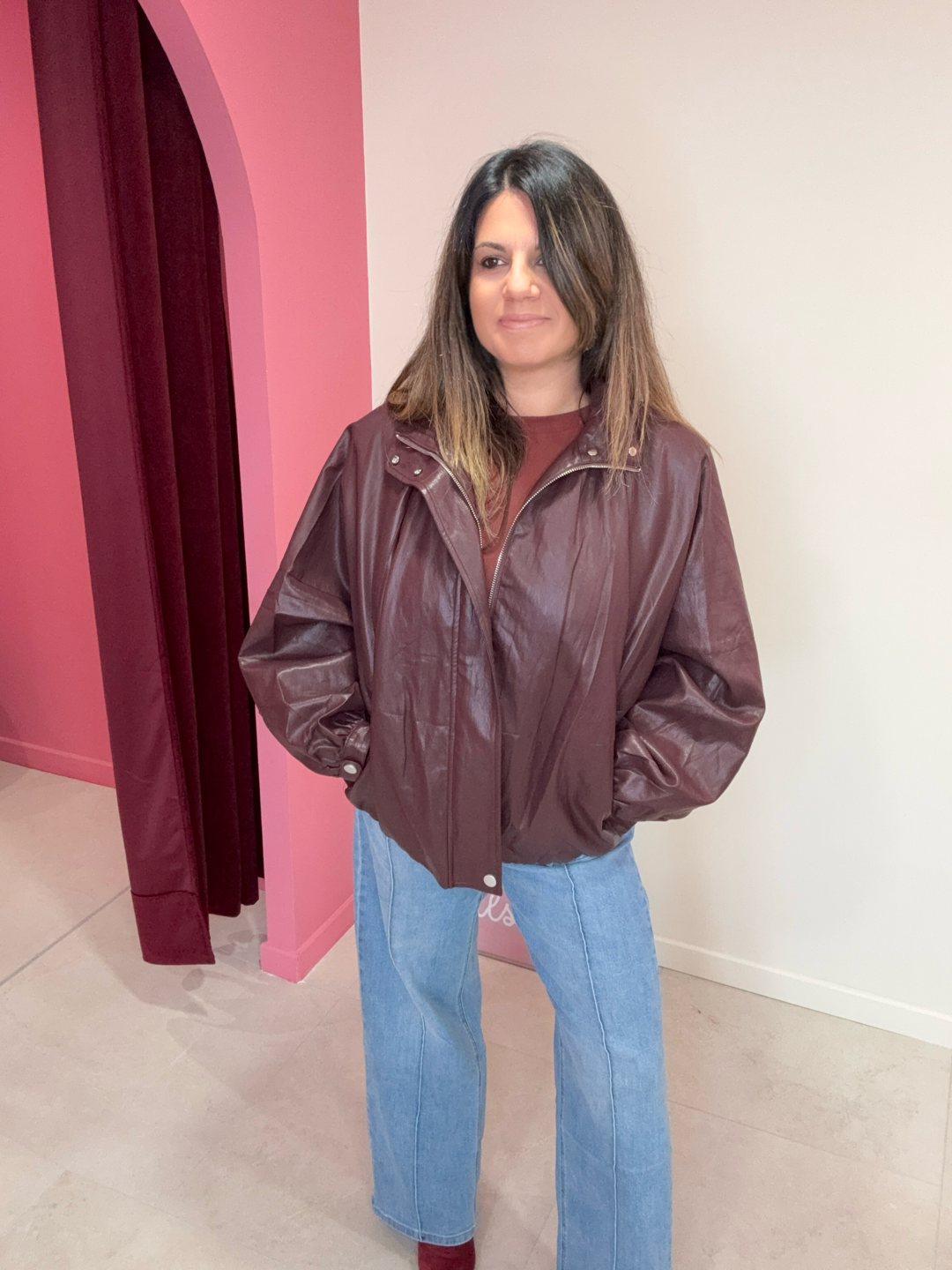 VESTE EFFET CUIR BORDEAUX