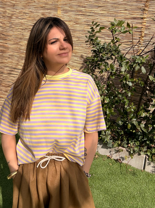 T SHIRT MARINIÈRE JAUNE ET LILAS JOHANNA PARIS
