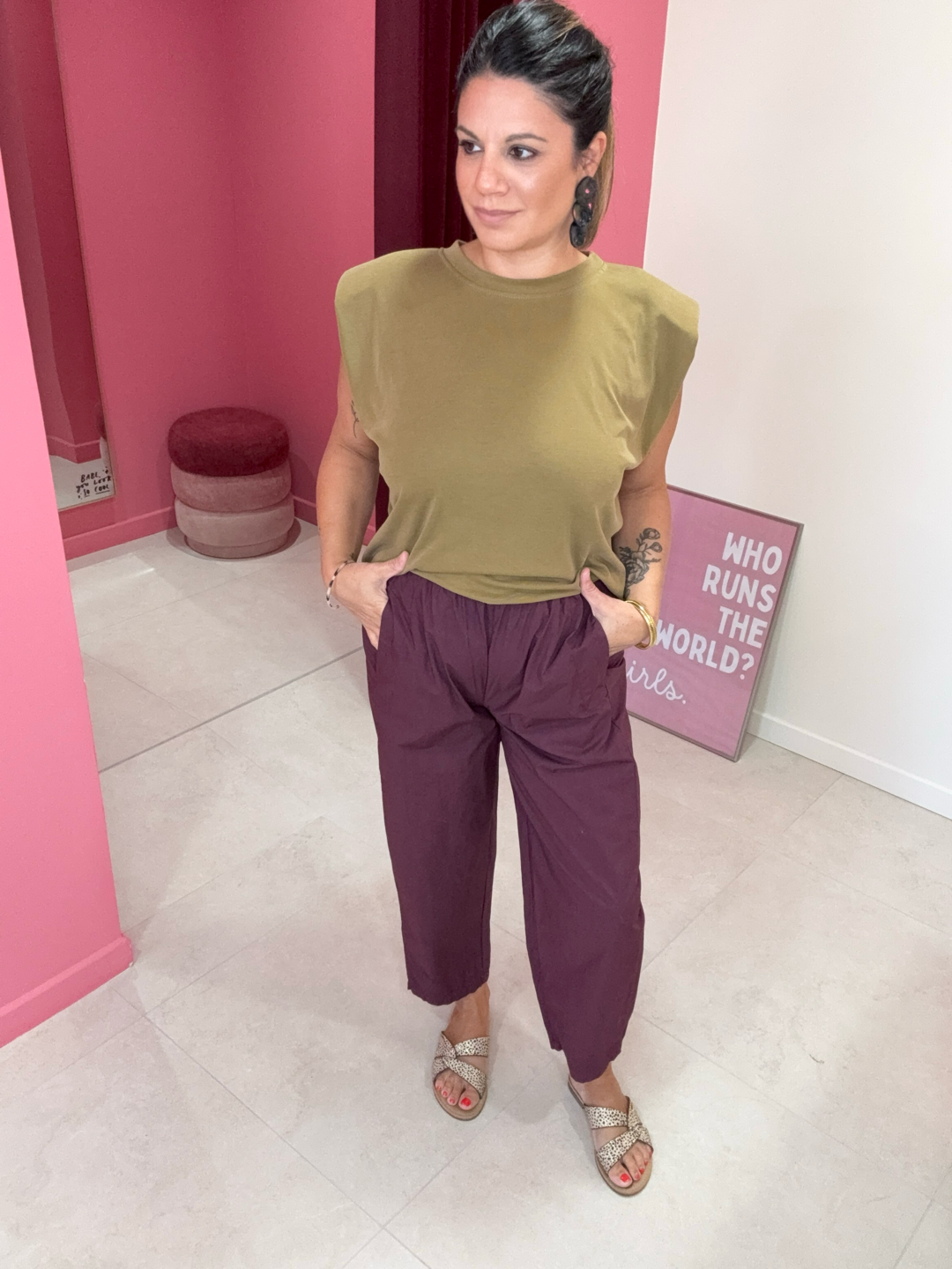 PANTALON EN TOILE PRUNE