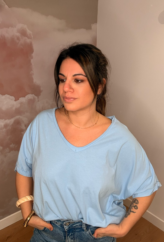 T-SHIRT ROMEO COL V CIEL